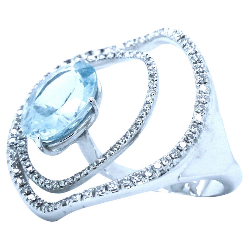 En vente :  Or 18k Made in Italy Aigue-marine Diamant Bague Cocktail Cosmic innovante 3
