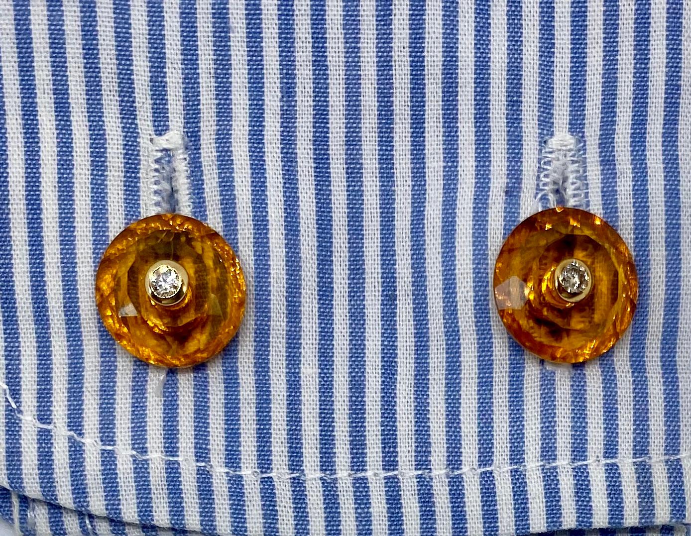 18 Karat Gold, Madera Citrine, Amethyst and Diamond Cufflinks In Good Condition In San Rafael, CA