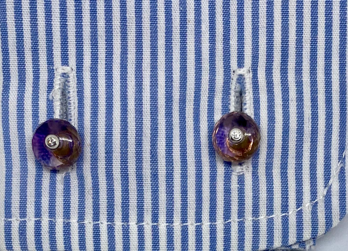 Women's or Men's 18 Karat Gold, Madera Citrine, Amethyst and Diamond Cufflinks