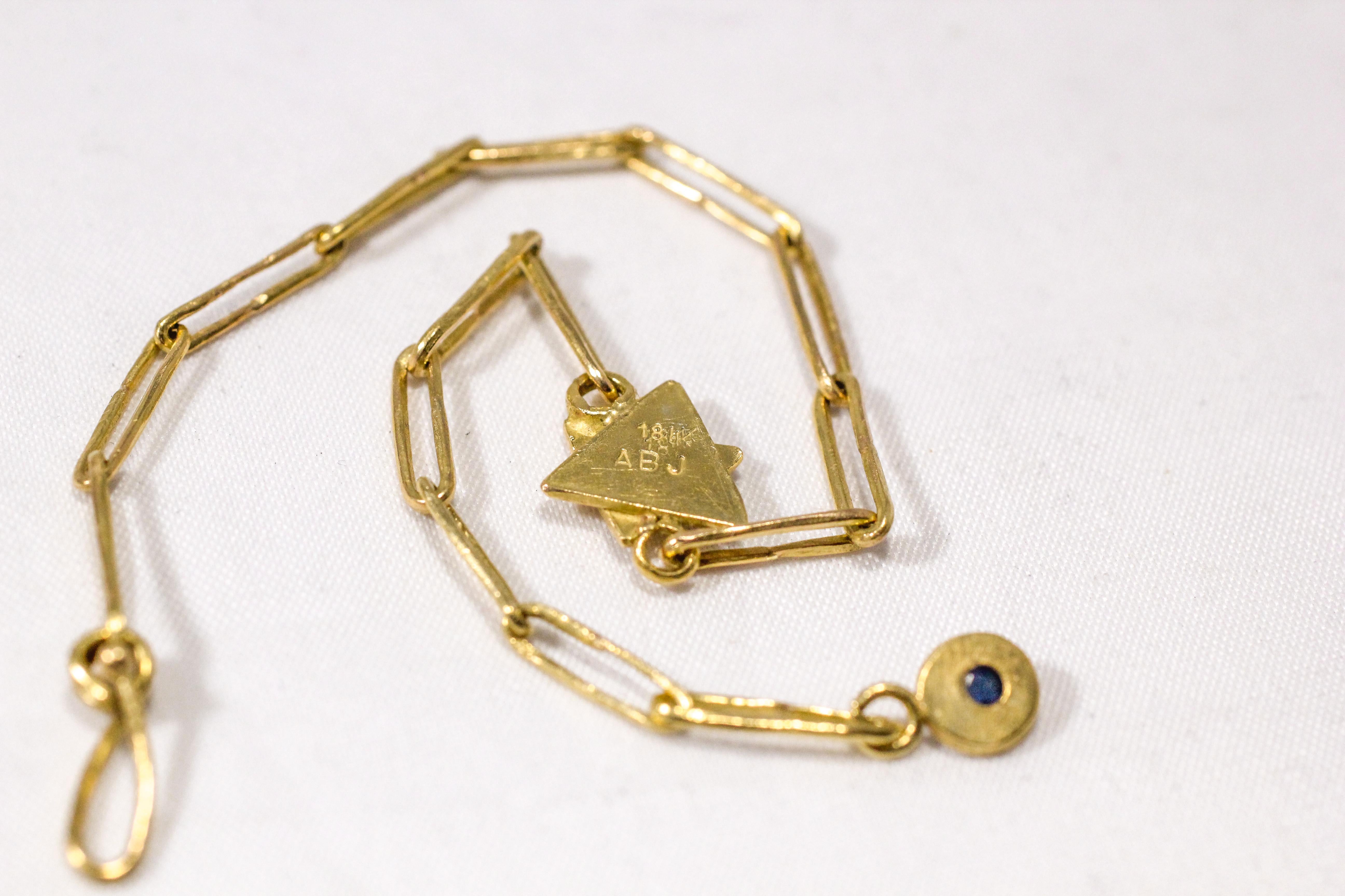 18K Gold Magen David Link Chain Bracelet Color Diamond Enamel Charm For Sale 5