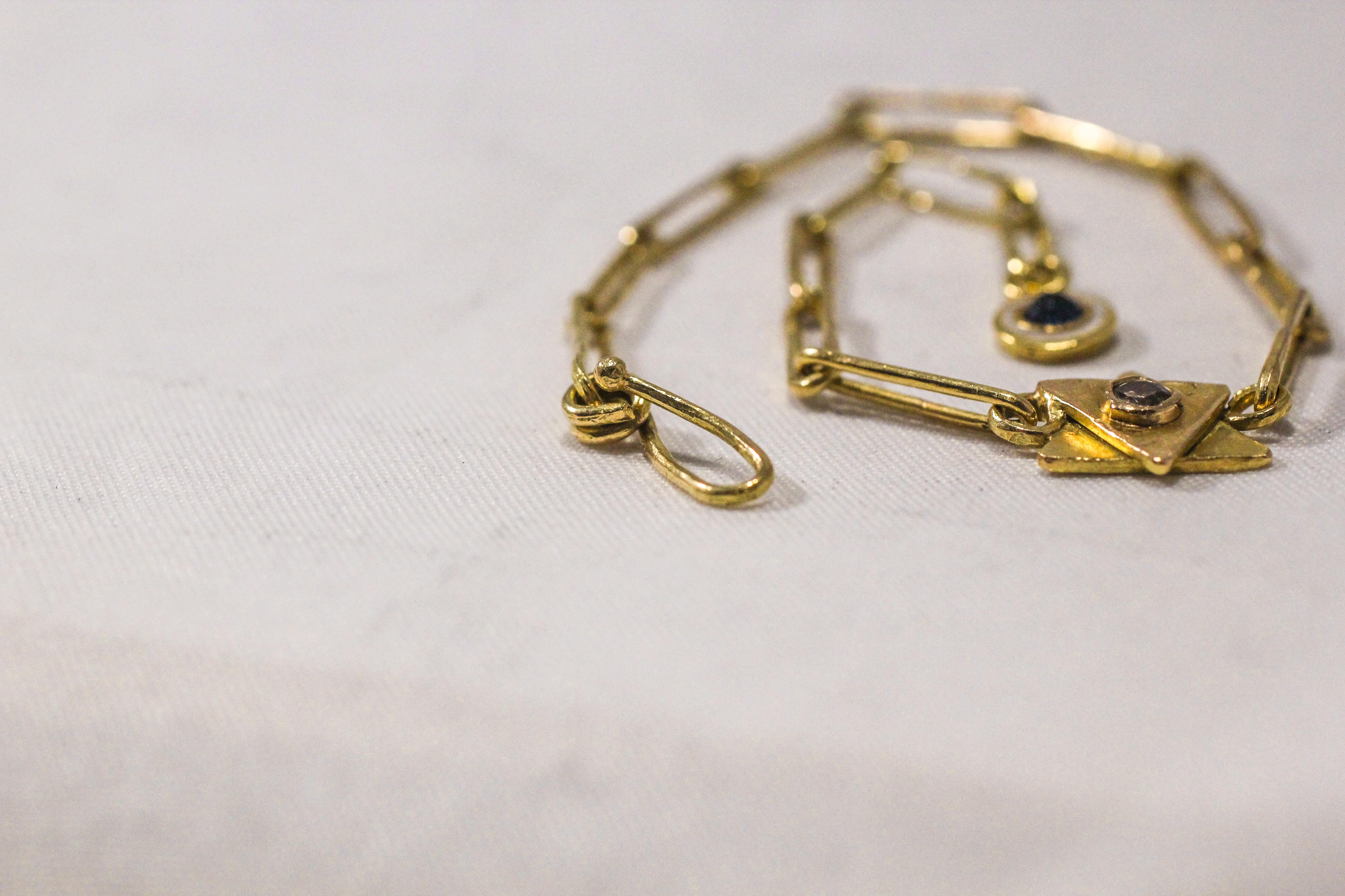 Women's or Men's 18K Gold Magen David Link Chain Bracelet Color Diamond Enamel Charm For Sale