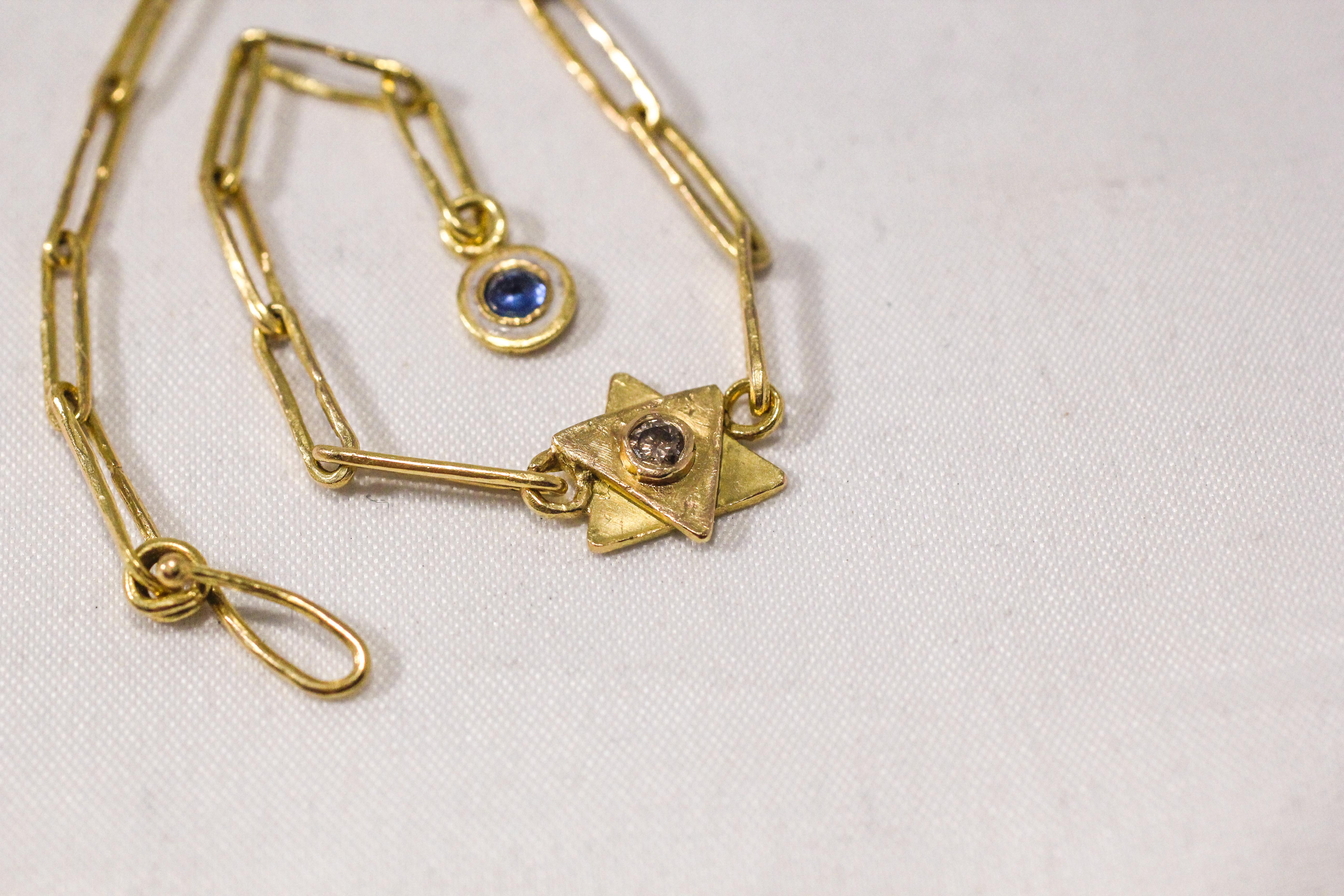 18K Gold Magen David Link Chain Bracelet Color Diamond Enamel Charm For Sale 1