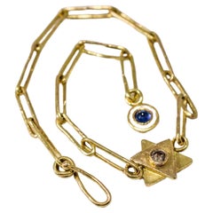 18K Gold Magen David Link Chain Bracelet Color Diamond Enamel Charm