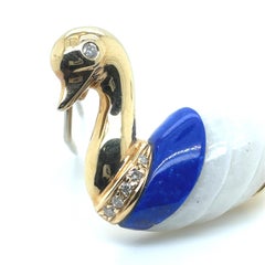 18k Gold Malachite White Onyx and Diamond Duck Pin