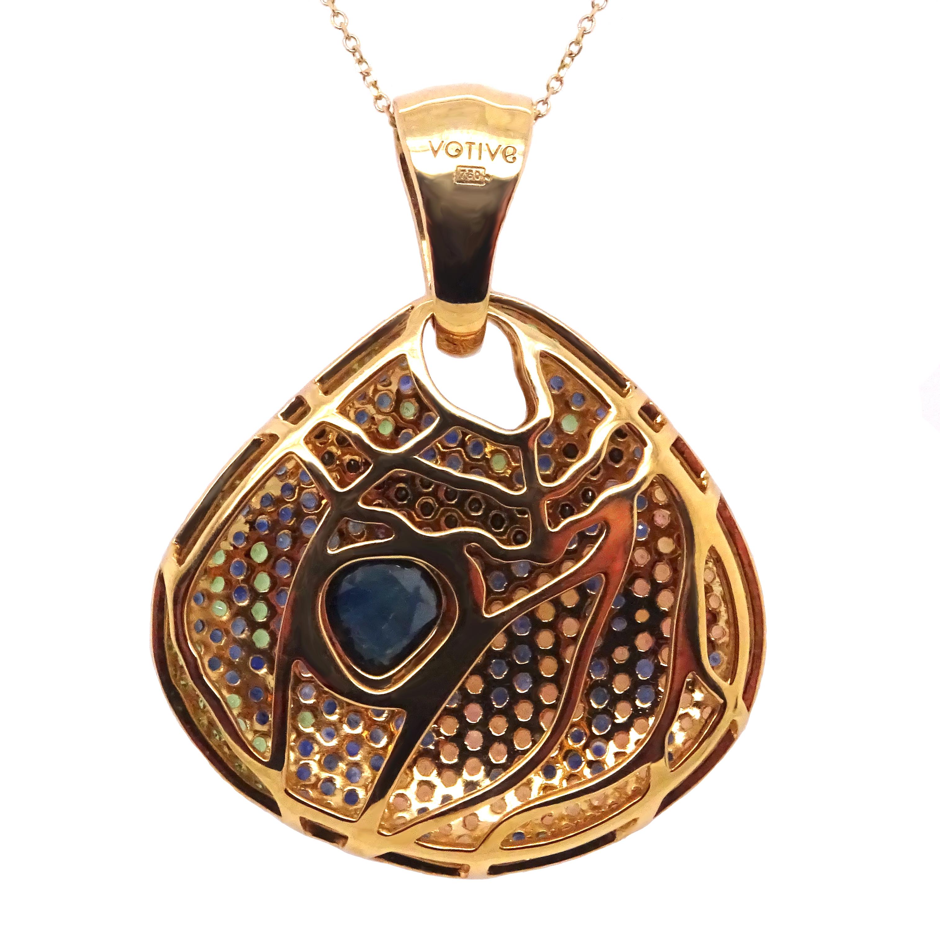 Taille ronde Pendentif dragon mandarin en or 18 carats avec diamants, saphirs et tsavorites en vente