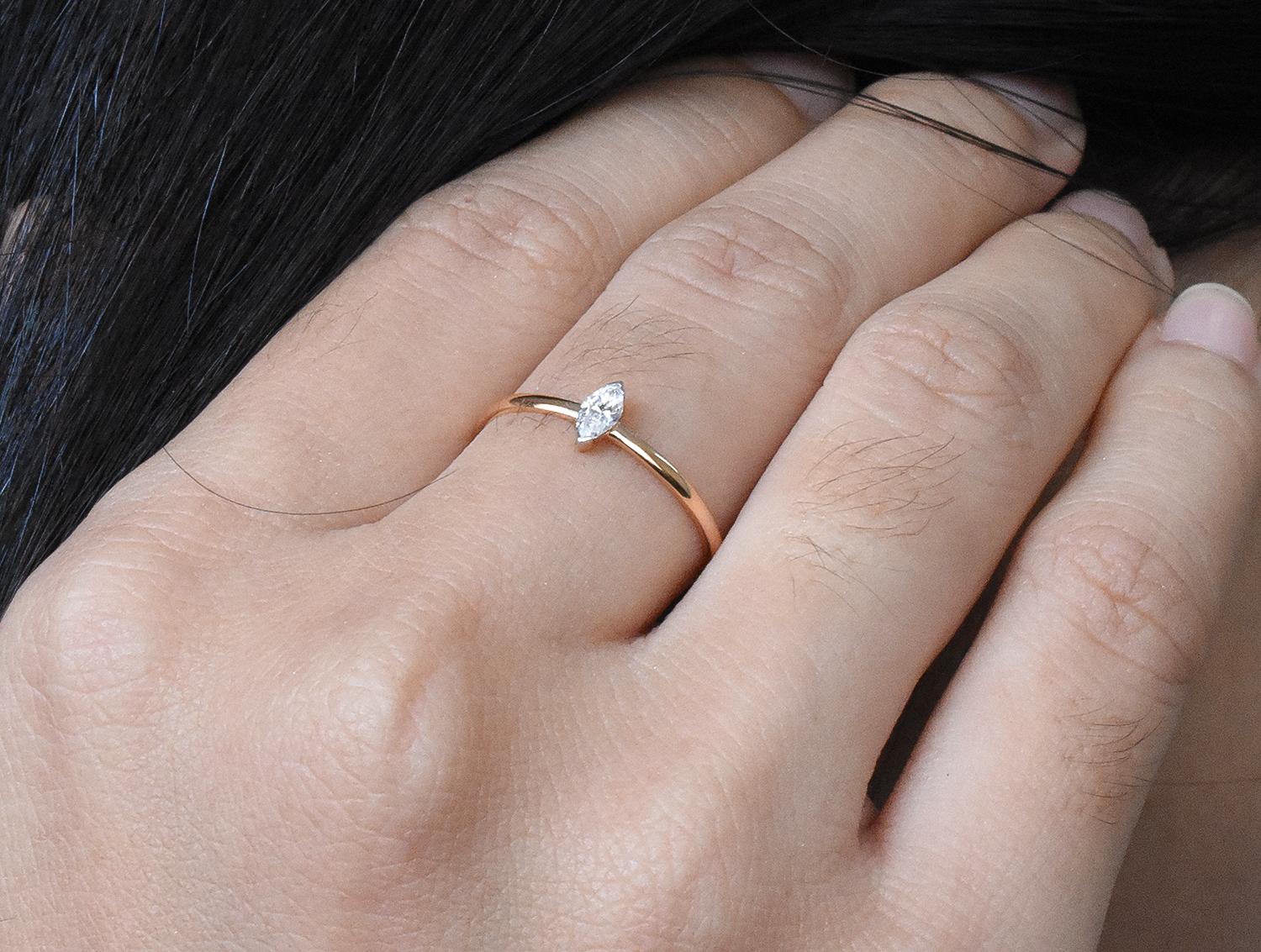 For Sale:  18K Gold Marquise Solitaire Marquise Diamond Engagement Ring 8