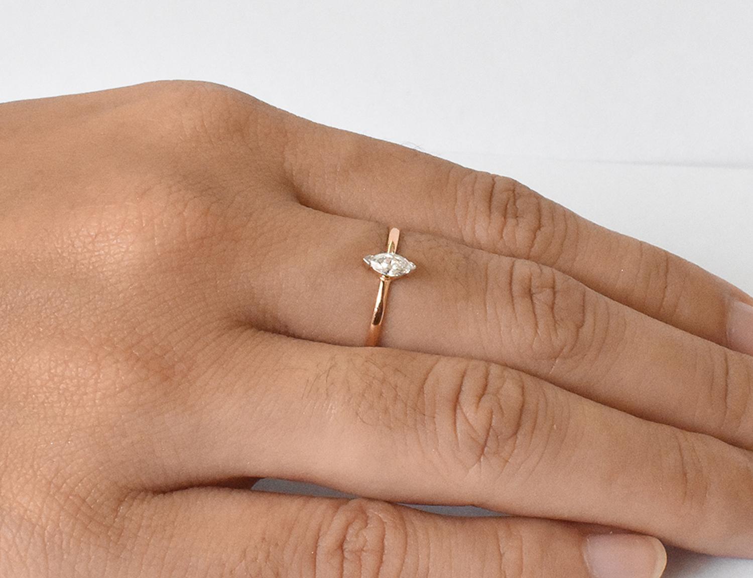 For Sale:  18K Gold Marquise Solitaire Marquise Diamond Engagement Ring 9