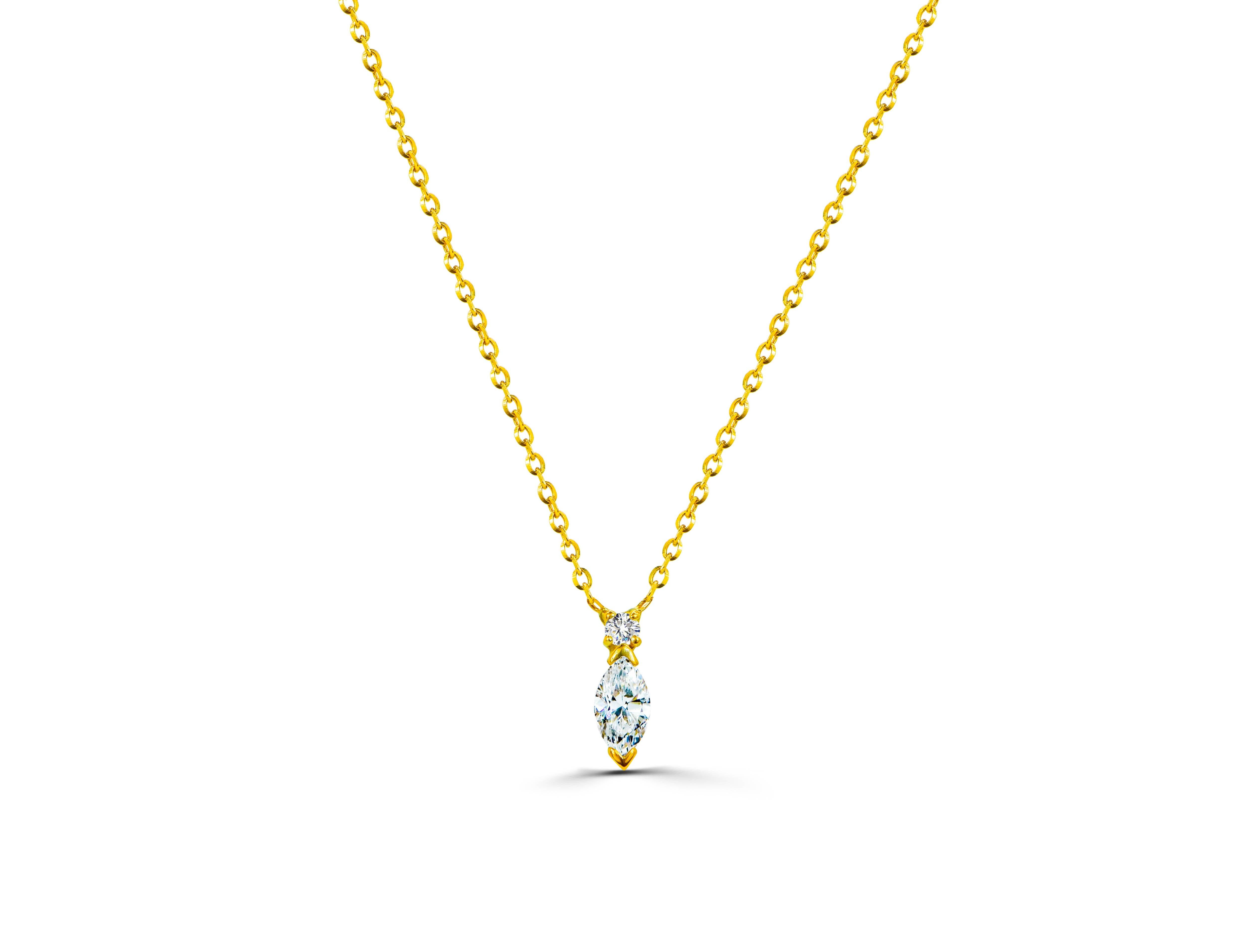 Modern 18k Gold Marquise Cut Diamond Necklace For Sale