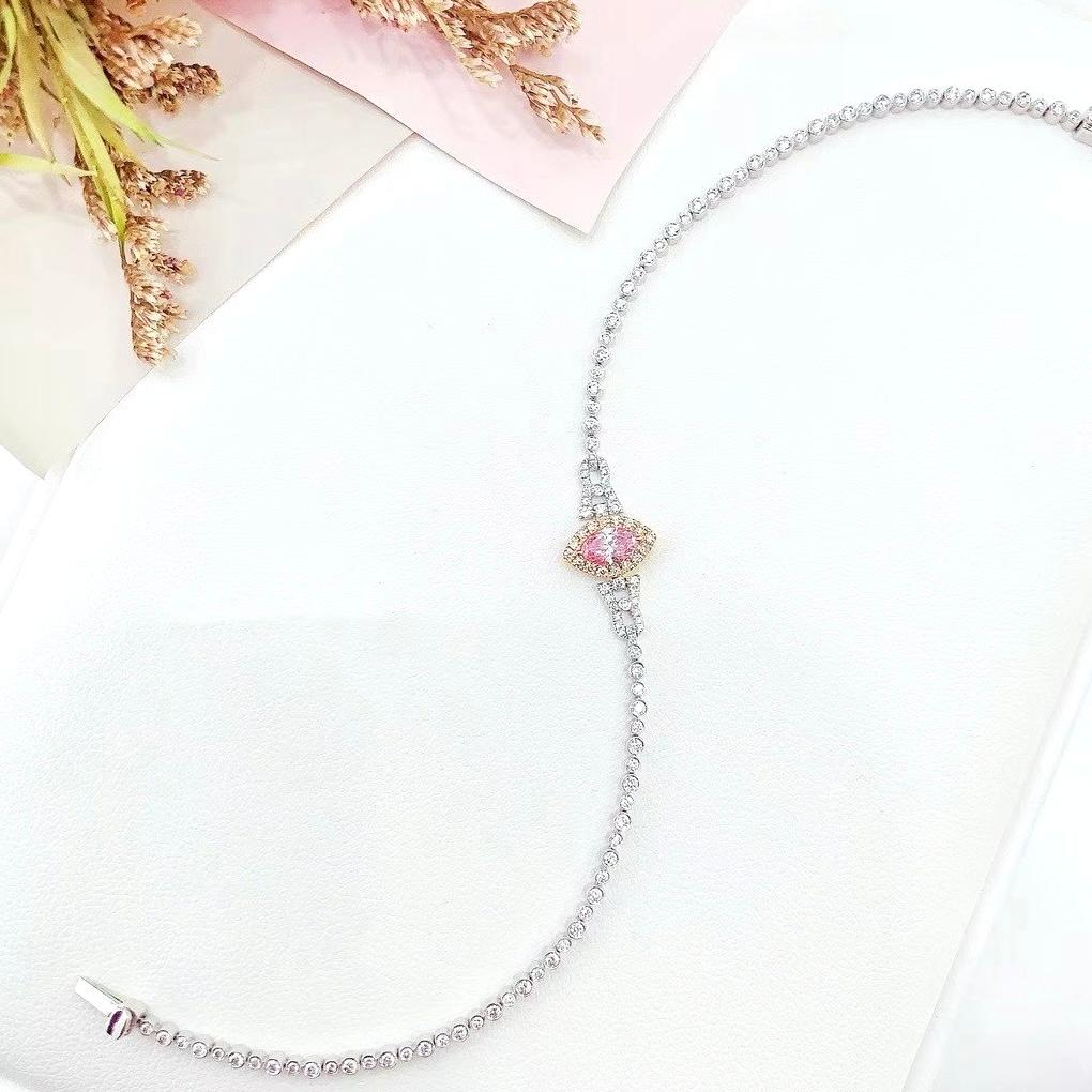 Marquise Cut 18K Gold Marquise-Cut Fancy Pink Diamond & Diamond Bracelet For Sale