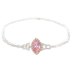 Bracelet en or 18K avec diamant rose fantaisie taille marquise et diamant