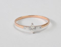 18K Gold Marquise Diamond and Baguette Diamond Ring Wedding Engagement Promise