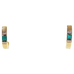 18K Gold Matted 0.33ct Squared Emerald 
0.09ct Diamond Latch Stud Earring