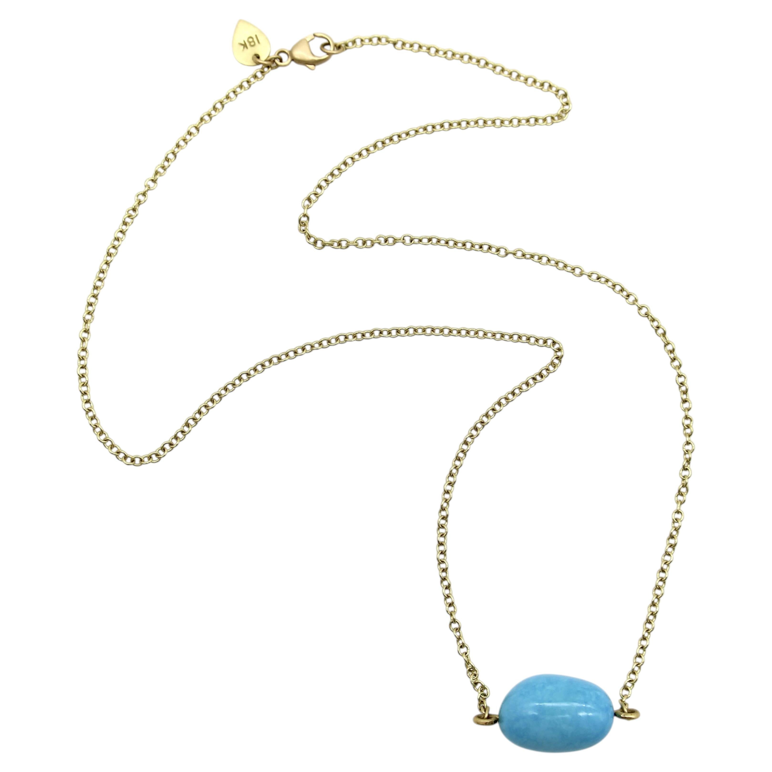 18K Gold Me & Ro Vintage Turquoise Bead Necklace For Sale