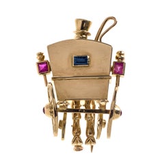 18K Gold Mellerio Dits Meller 1940's Wedding Carriage Ruby Sapphire Clip