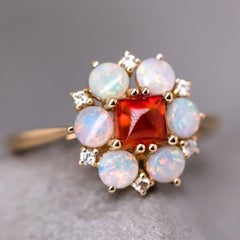 18K Gold Mexican Fire Opal Ring – Australian Opal & Diamond Accent