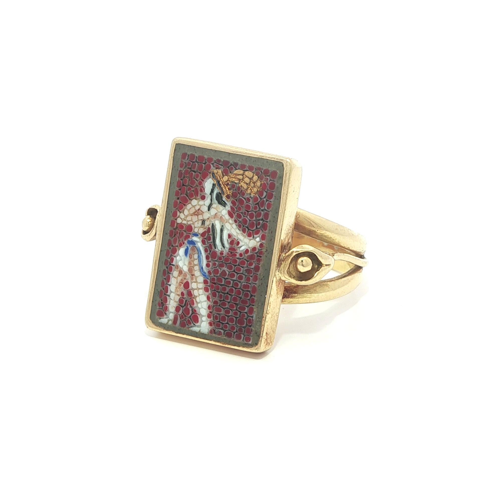 18k Gold Micro Mosaic Multi Color Enamel Work Prince Of Lilies Flower Sides Ring
