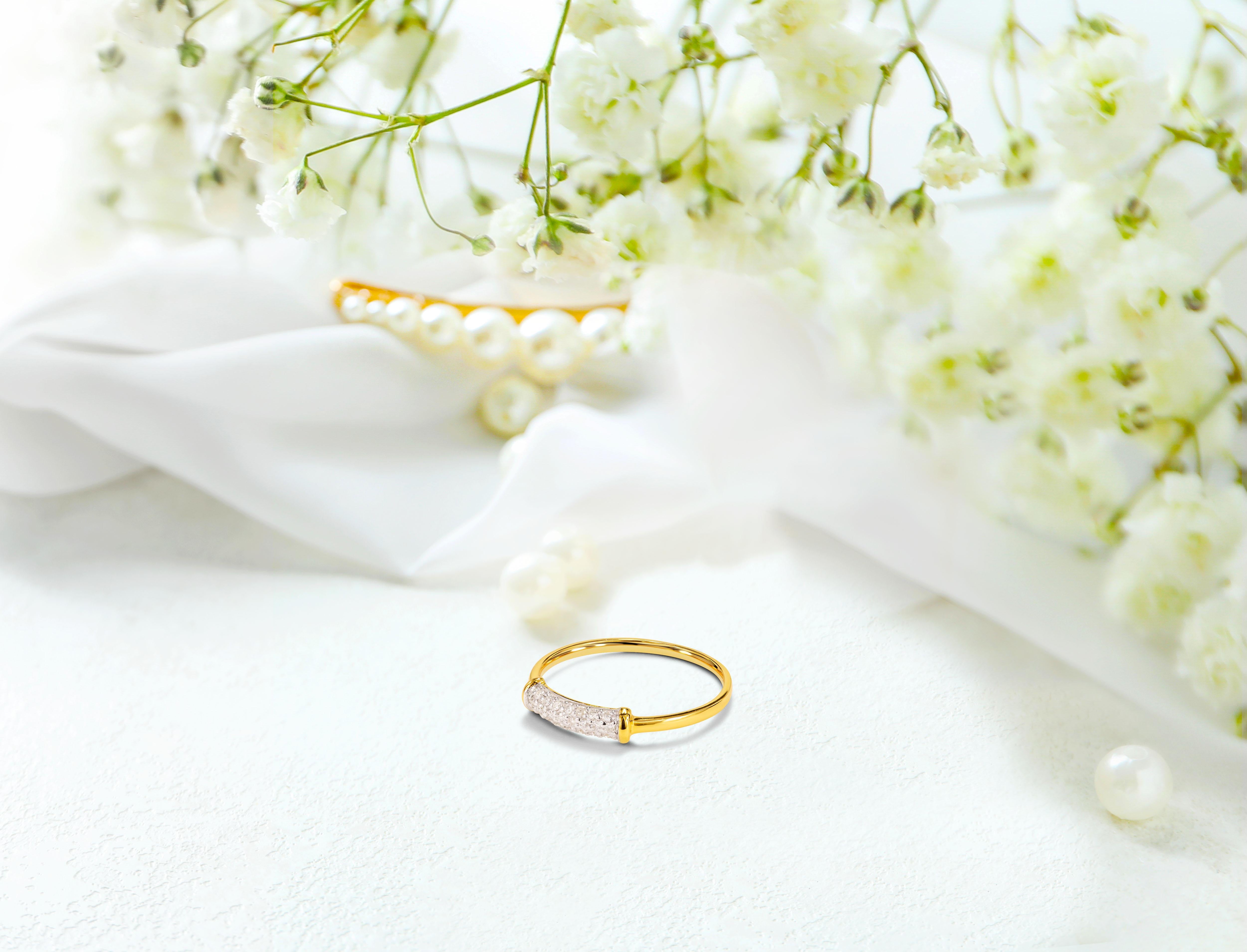 For Sale:  18k Gold Micro Pave Wedding Diamond Ring Half Eternity Diamond Ring 9