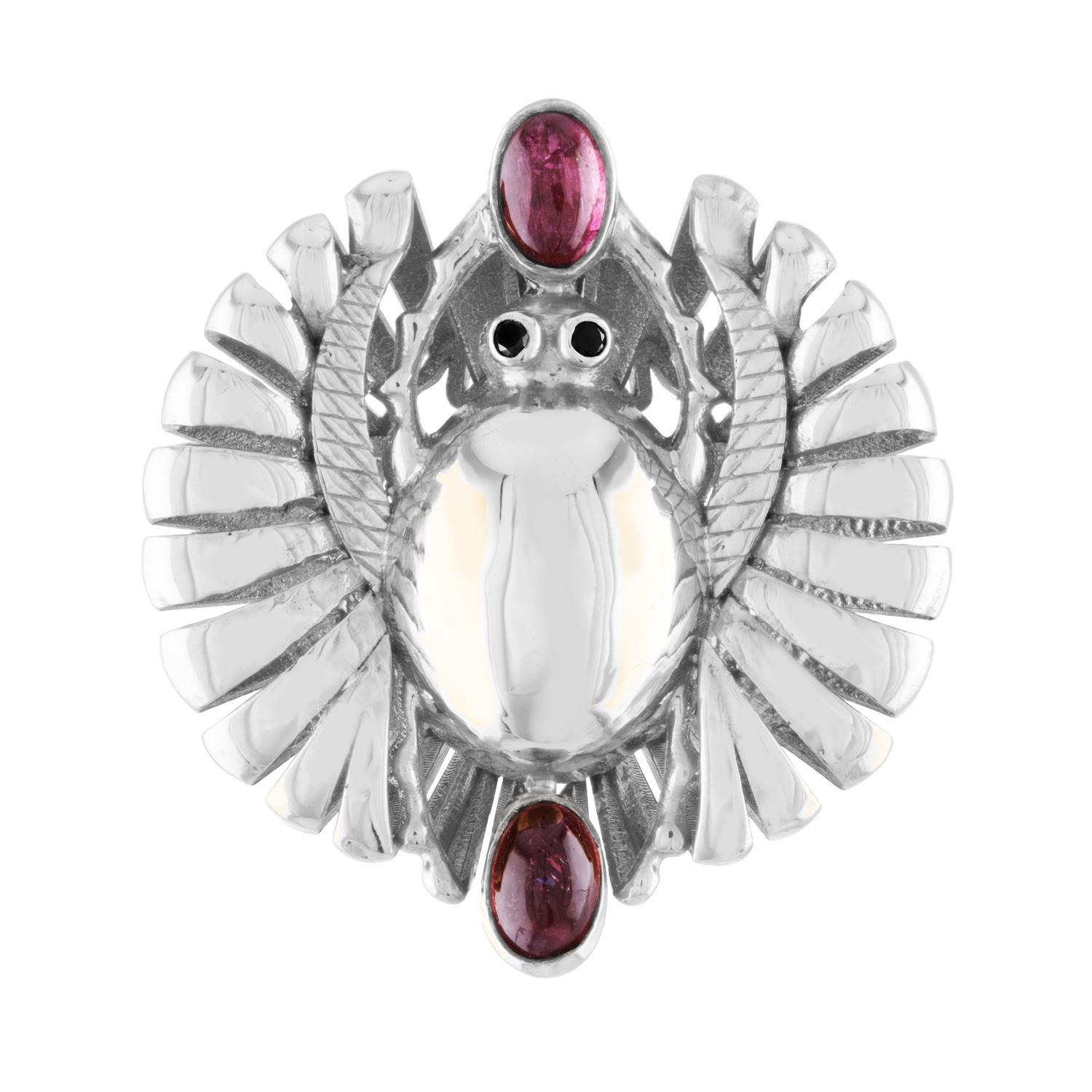 18K Gold Vermeil with Garnet and Diamonds Mehi Scarab Ring For Sale 4