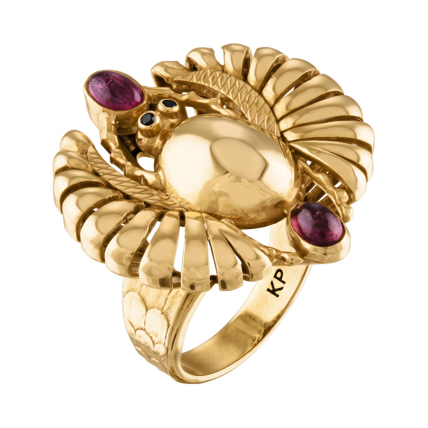 18K Gold Vermeil with Garnet and Diamonds Mehi Scarab Ring For Sale