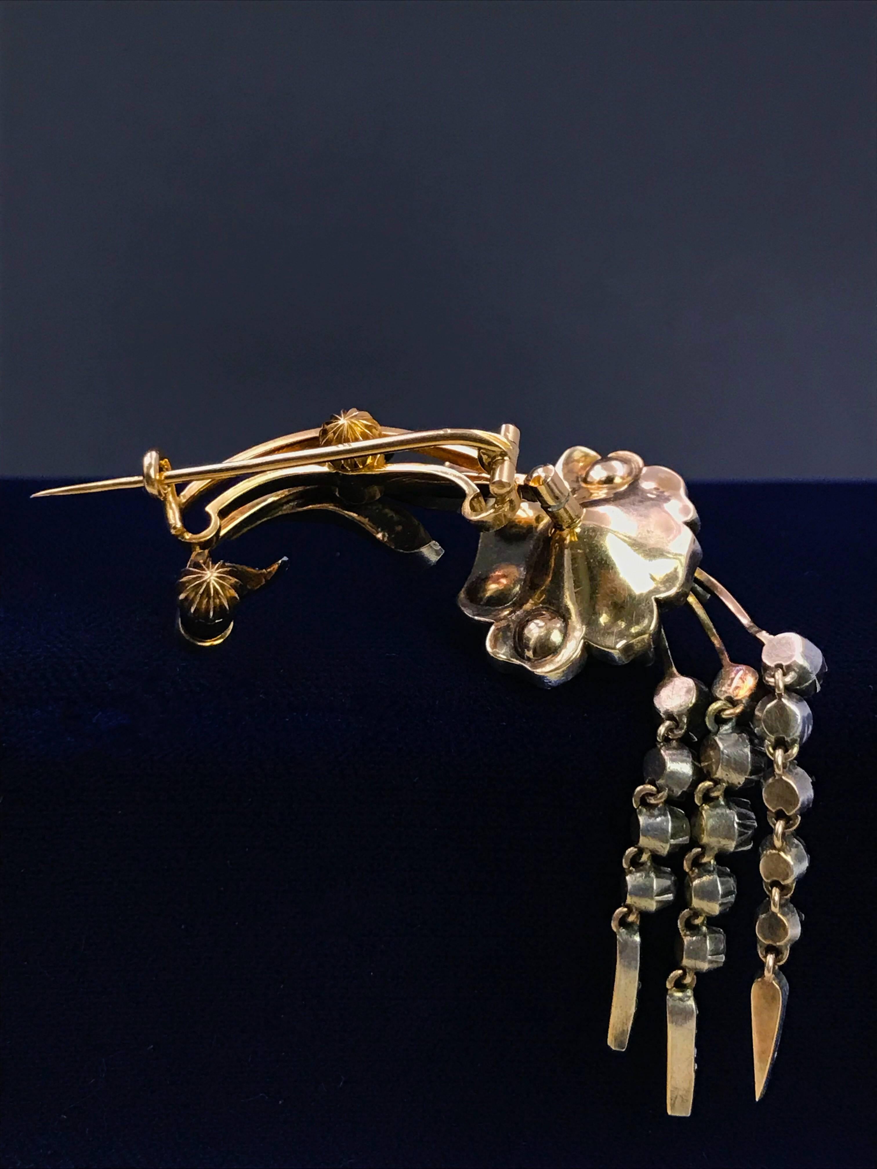 Victorian 18K Gold Mid-19th Century Fuchsia Diamond Brooch