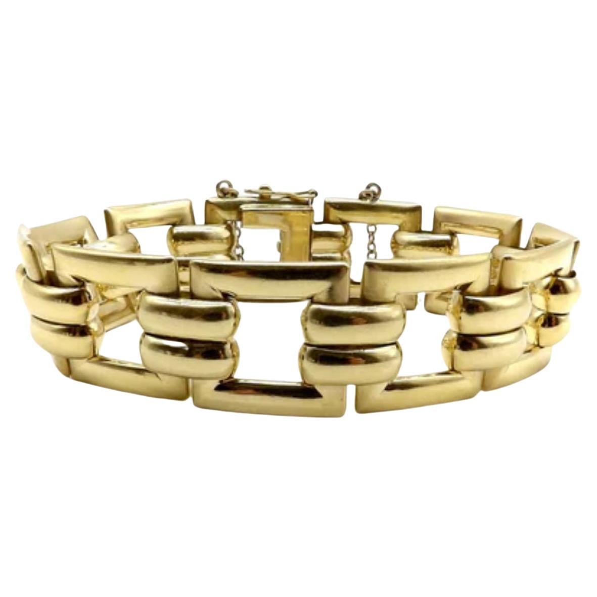 18K Gold Mid Century French Square Link Bracelet
