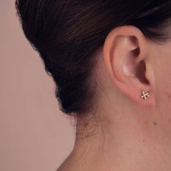 18 Karat Gold Mini Crisscross Diamond Stud Pierced Earrings
