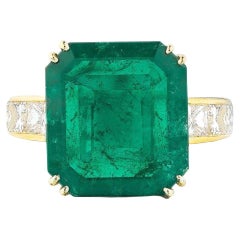 Art Deco 4 CT Certified Natural Emerald and Diamond Engagement Ring in 18K Gold
