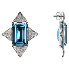moderne Ohrringe aus 18K Gold mit natürlichem, lebhaftem, rechteckigem himmelblauem Topas