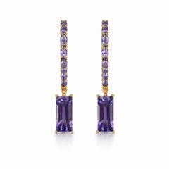 boucles d'oreilles modernes en or 18K avec anneau en tanzanite et disthène