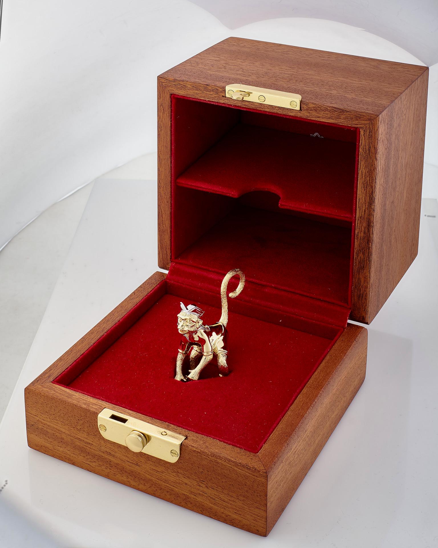 Contemporary 18 Karat Gold Monkey Miniature, Tail of Luck