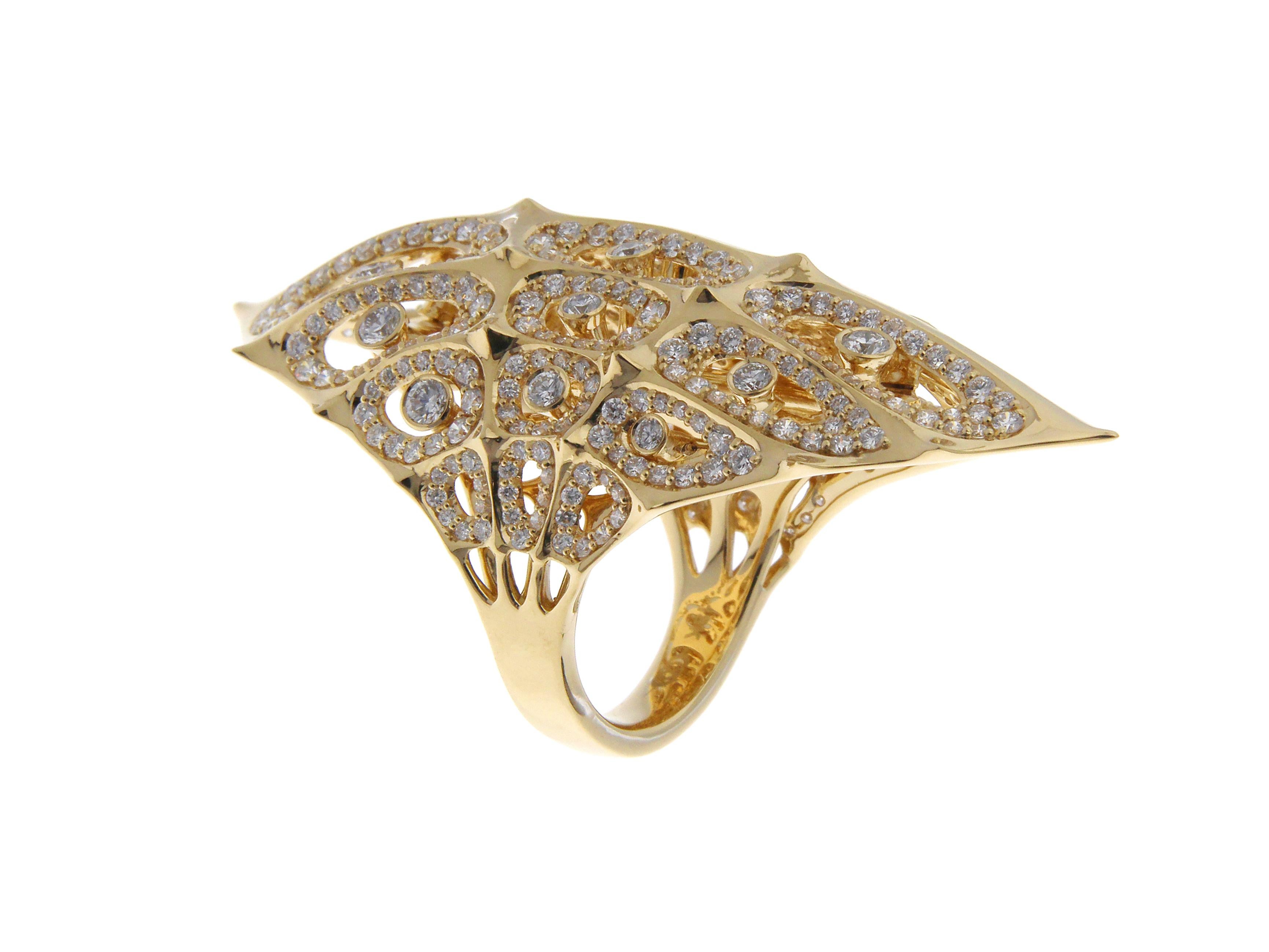 Round Cut 18 Karat Gold Morphogen Shield Ring by John Brevard For Sale