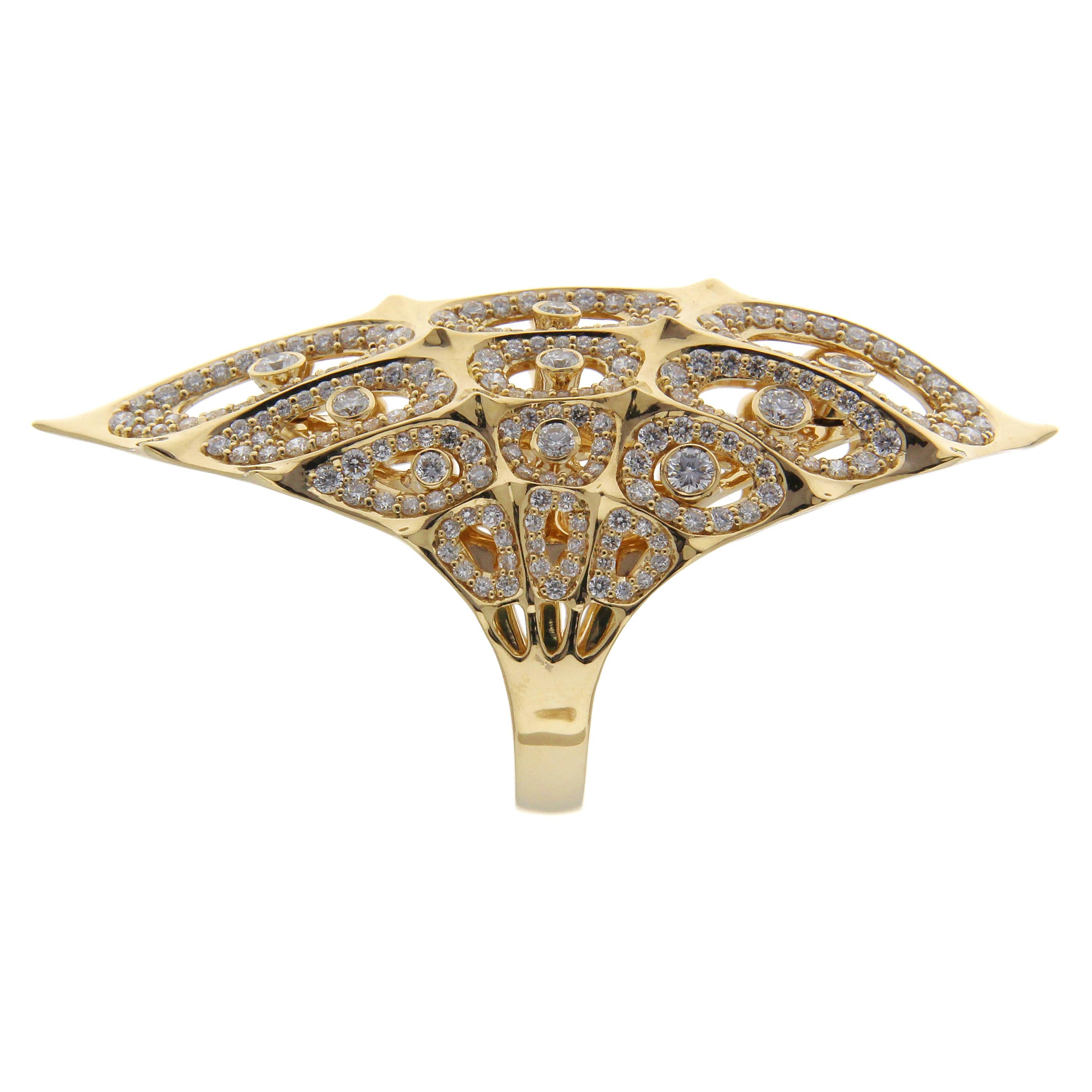 Women's or Men's 18 Karat Gold Morphogen Shield Ring by John Brevard For Sale