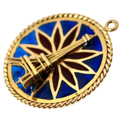 18k Gold Mosaic Glass 3D Eiffel Tower Pendant circa 1980s