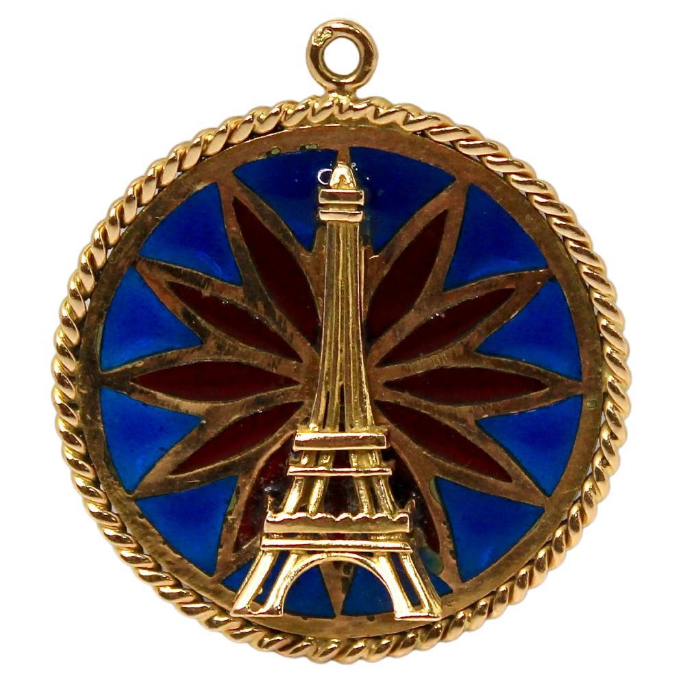 18k Gold Mosaic Glass 3D Eiffel Tower Pendant circa 1980s For Sale
