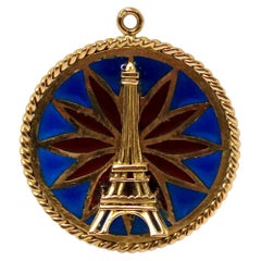 18k Gold Mosaic Glass 3D Eiffel Tower Pendant circa 1980s