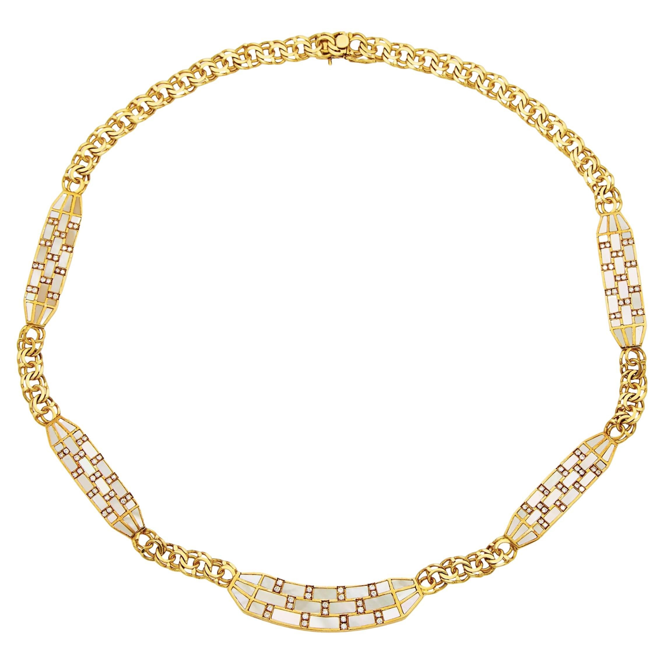 18k Gold, Mother-of-Pearl and Diamond Necklace