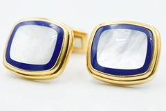 18 Karat Gold Mother of Pearl and Lapis Lazuli Cufflinks