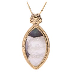 18K Gold Mother of Pearl & Diamond 'Cat' Collection Pendant Necklace