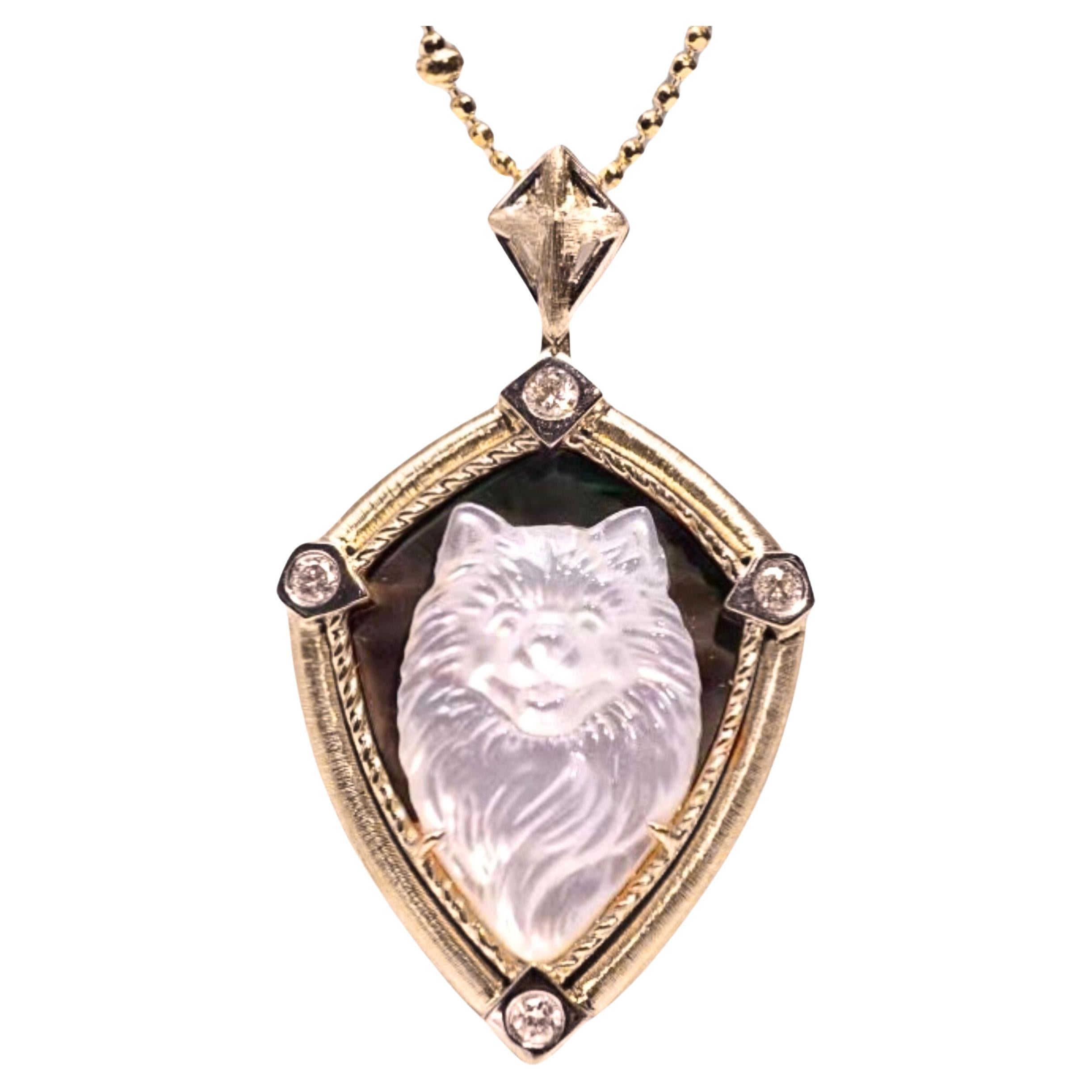 18K Gold Mother of Pearl & Diamond 'Pet' Collection Pendant Necklace