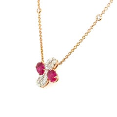 18k Gold Mozambique Ruby Cts 1.12 and Diamond Floral Necklace