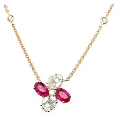 18k Gold Mozambique Ruby Cts 1.12 and Diamond Floral Necklace