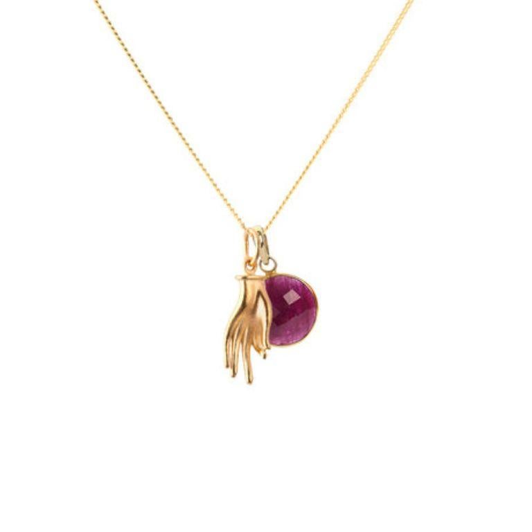 18K Gold Mudra Amulet + Amethyst Crown Chakra Pendant Necklace For Sale 1