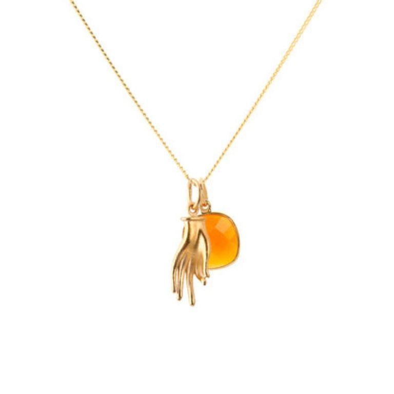 18K Gold Mudra Amulet + Citrine Solar Plexus Chakra Pendant Necklace For Sale 3