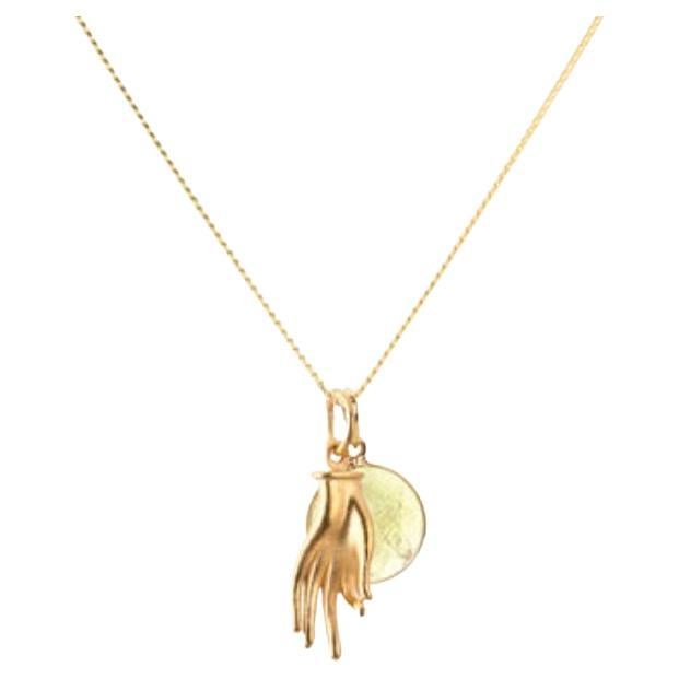 18K Gold Mudra Amulet + Citrine Solar Plexus Chakra Pendant Necklace For Sale