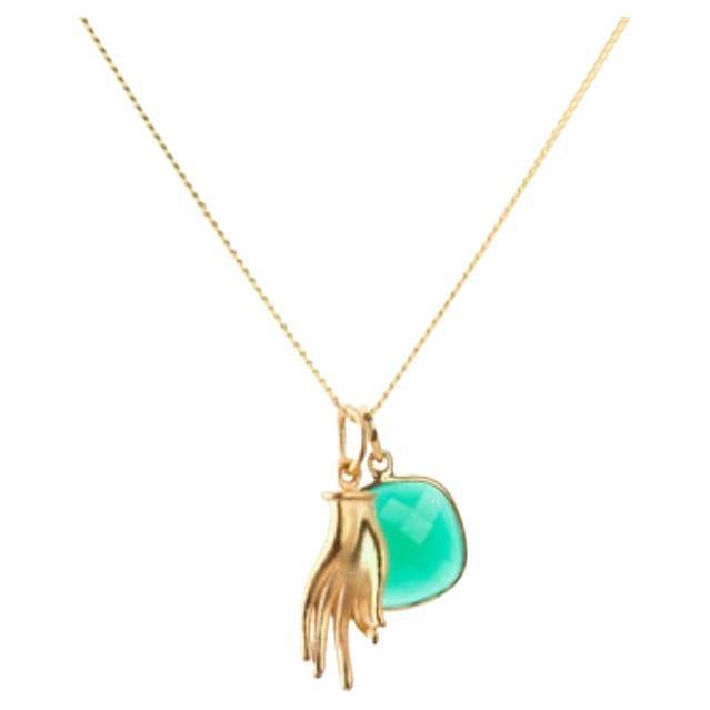 18 Karat Gold Mudra Amulet + Grüner Onyx Herz Chakra Anhänger Halskette