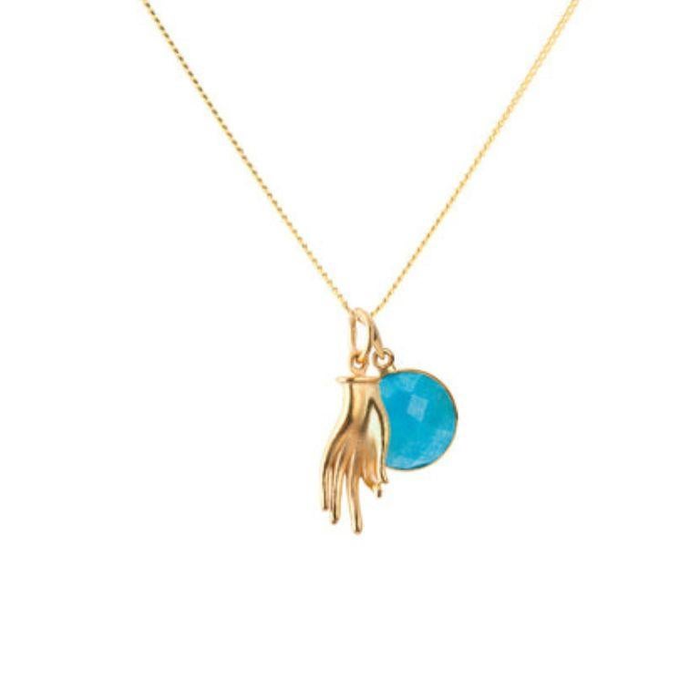 Women's or Men's 18K Gold Mudra Amulet + Lapis Lazuli Third Eye Chakra Pendant Necklace For Sale
