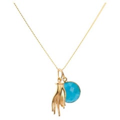 18K Gold Mudra Amulet + Turquoise Throat Chakra Pendant Necklace