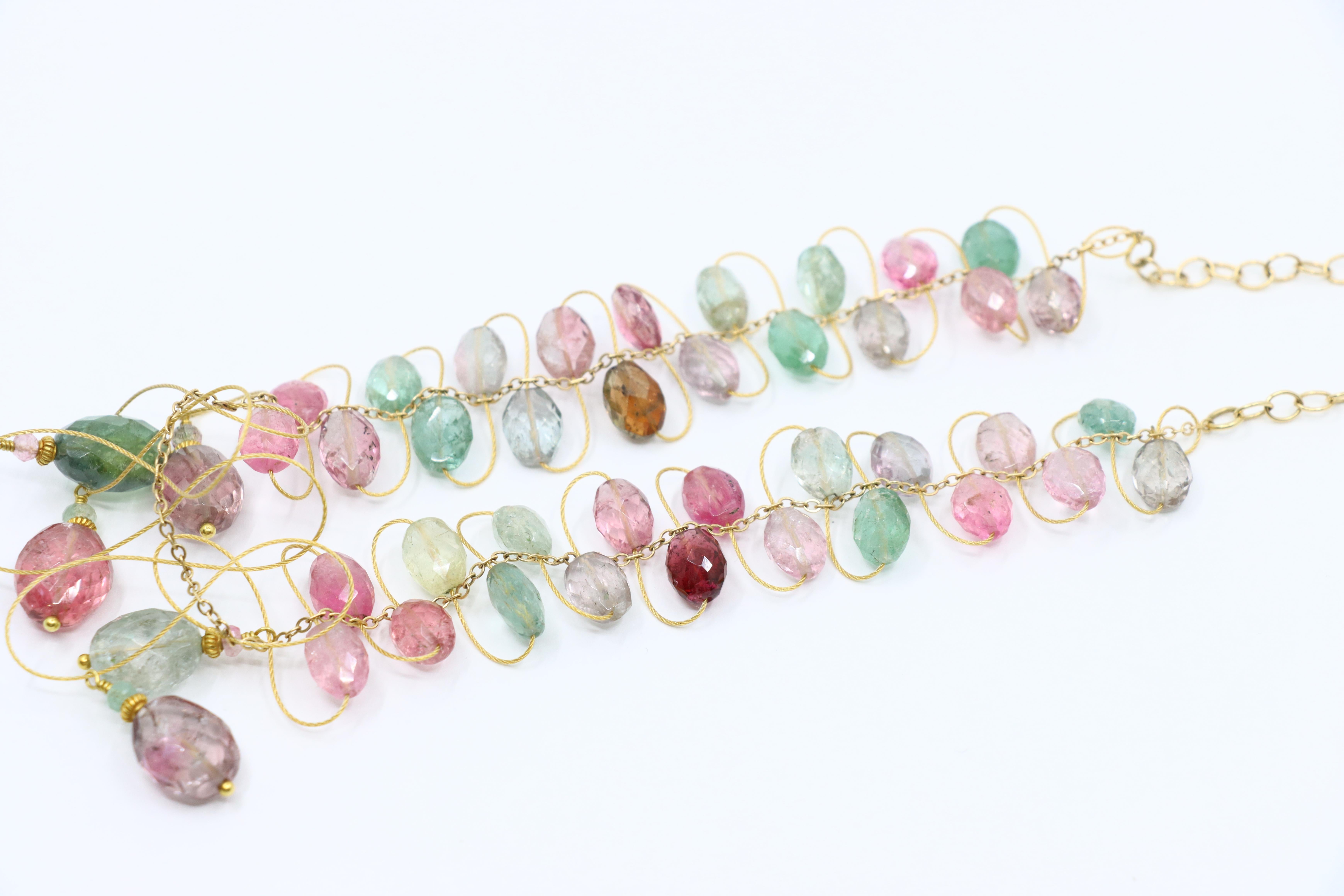 Collana di perle di cristallo multicolore in oro 18K in vendita 5