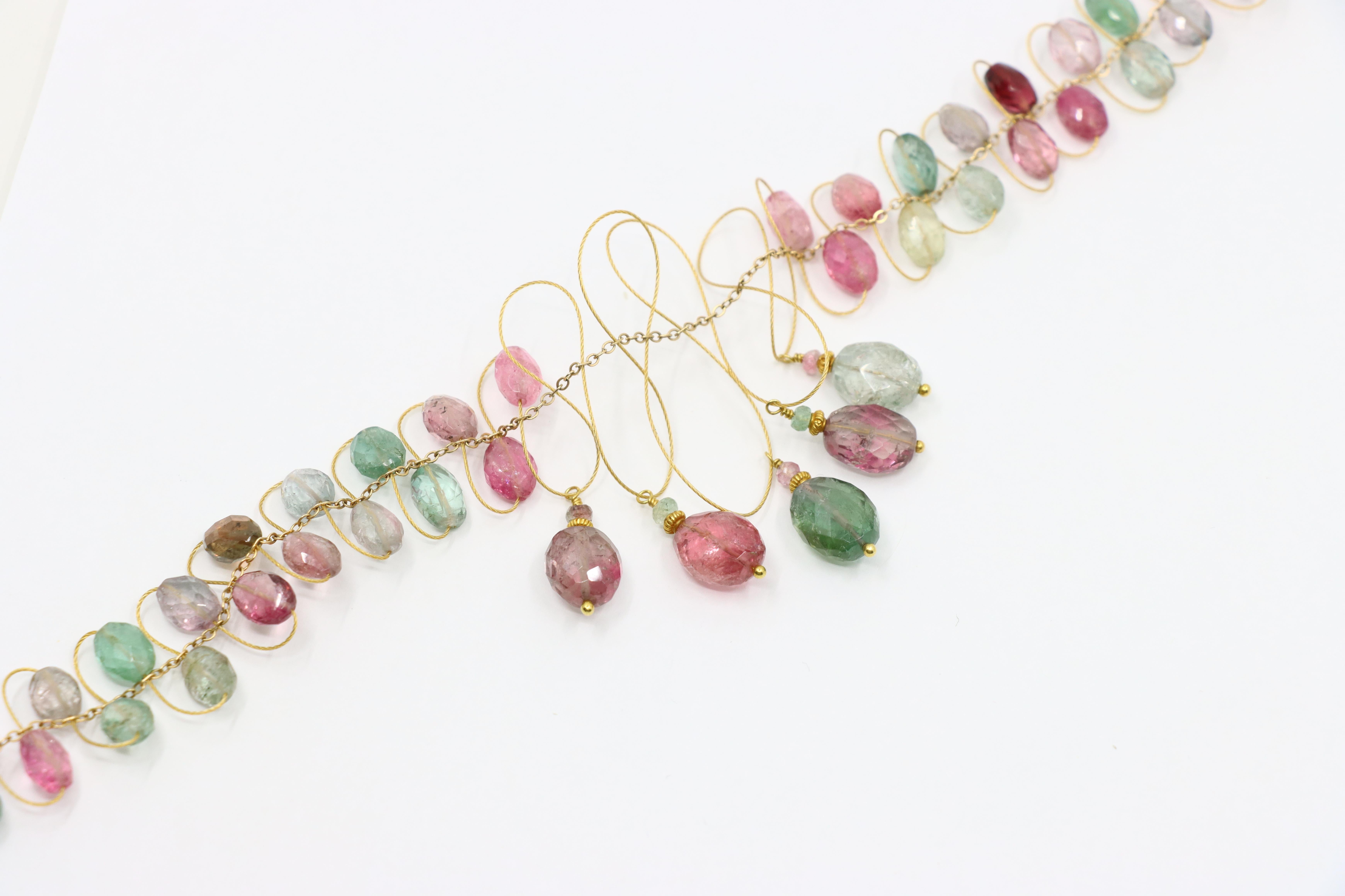 Collana di perle di cristallo multicolore in oro 18K in vendita 7