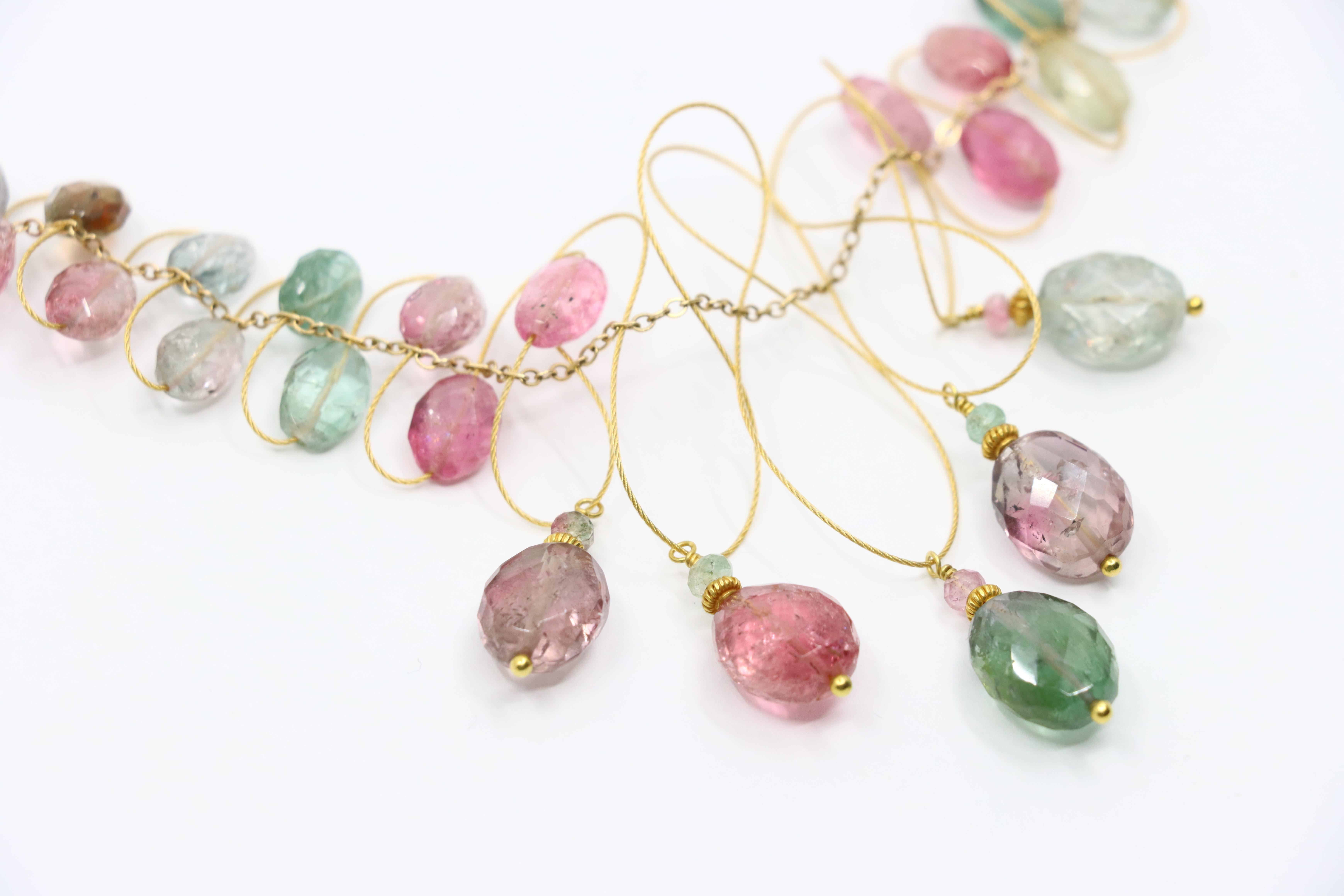 Collana di perle di cristallo multicolore in oro 18K in vendita 3